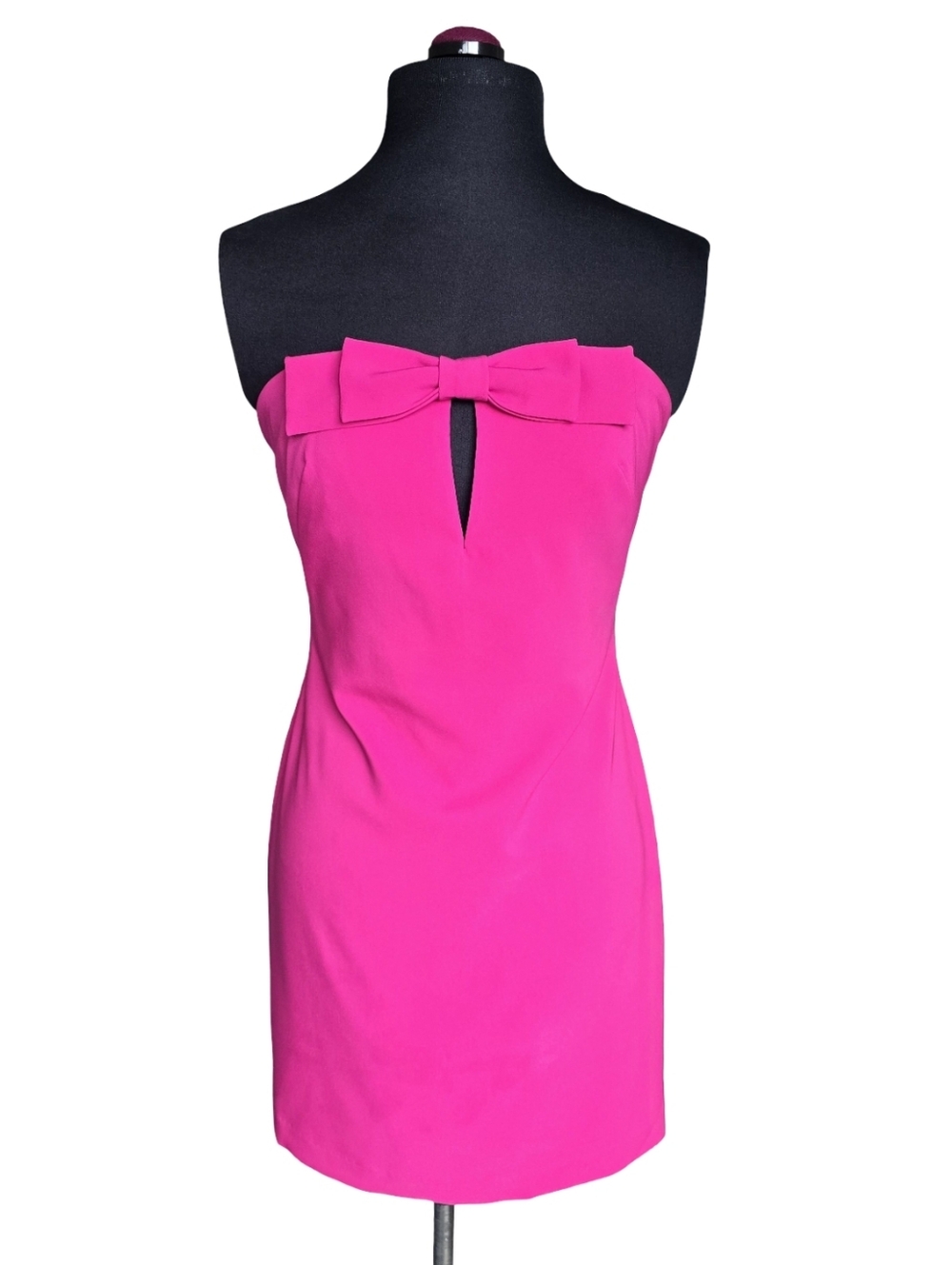 NWT Liv Foster Crepe Strapless Bow-Front Cutout Mini Dress Hot Pink Barbiecore 6